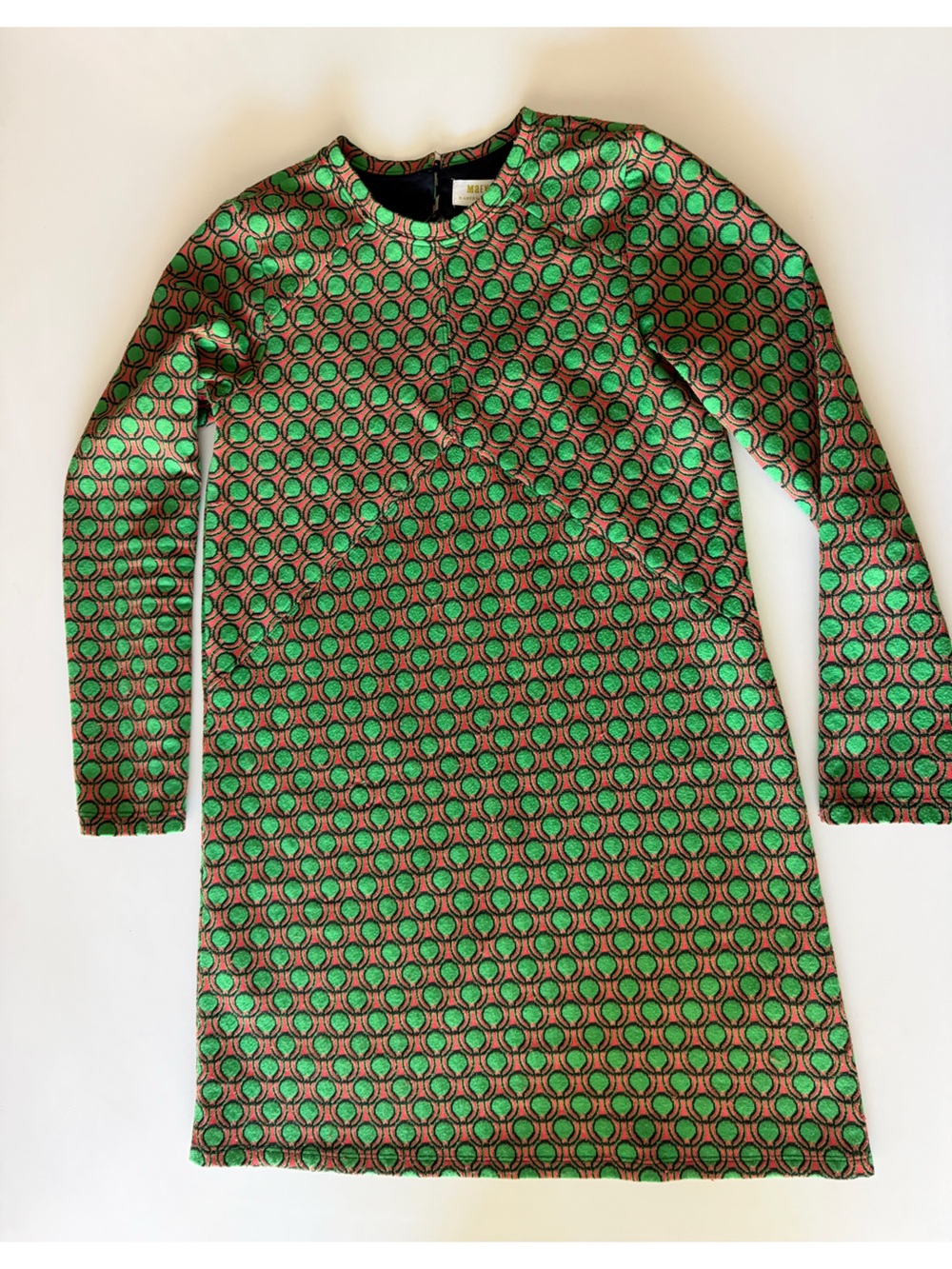 Maeve Green and Orange Geometric Dot Open-Back Long-Sleeve Dress - Size S